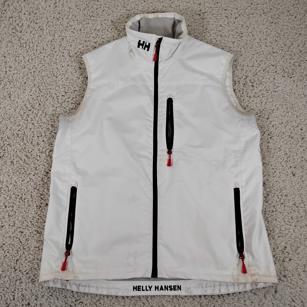 Helly Hansen Vest Mens Large White Crew 2.0 Water Wind Full Zip Pockets Fishing